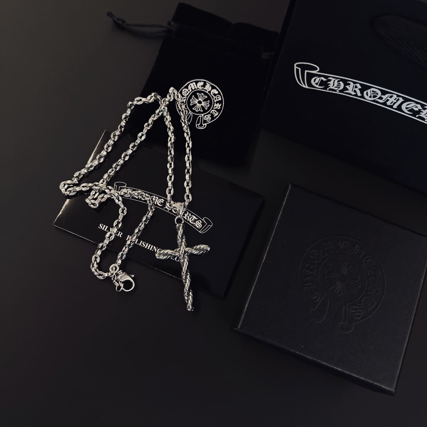 Chrome Hearts Silver Cross Pendant Necklace